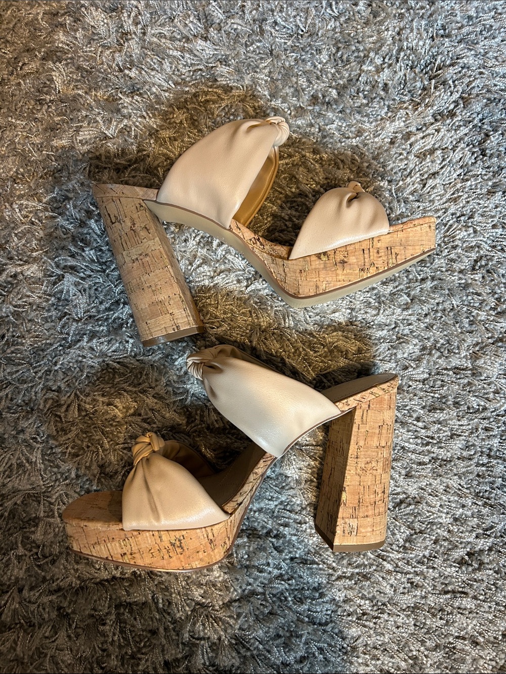 Charles By Charles David Cream Knotted Leather Cork Platform Heels